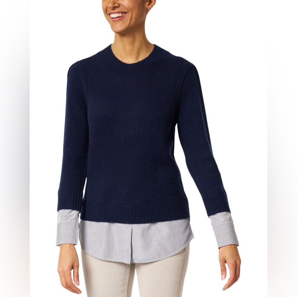 Brochu Walker Eton Navy Blue Wool Cashmere Blend Layered Preppy Shirt Sweater.